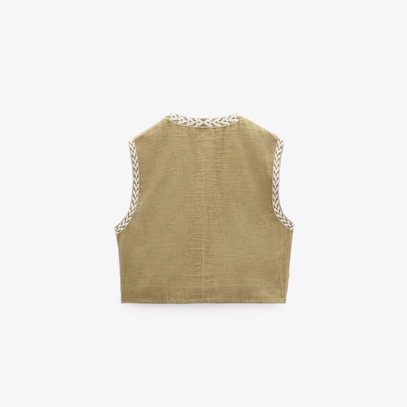 ZARA Khaki CROPPED EMBROIDERED VEST Bloggers Boho Festival - Picture 3 of 7